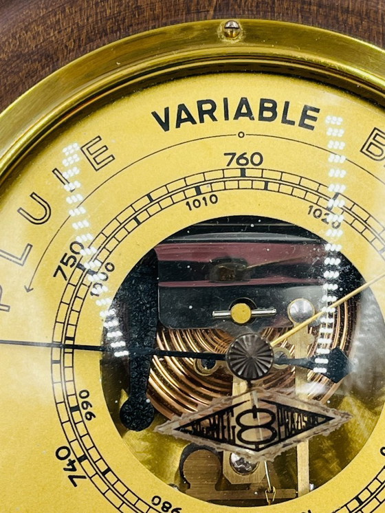 Image 1 of Barometro da parete vintage in legno e ottone