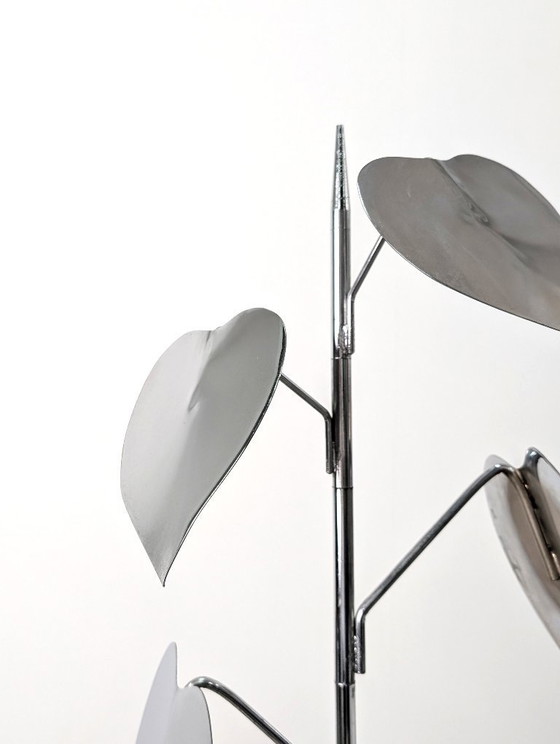 Image 1 of Chrome Leaf Floor Sculpture on Circular Base, 1970s