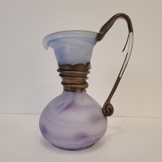 Image 1 of Violet glass jug with gold decorations, 80's - France