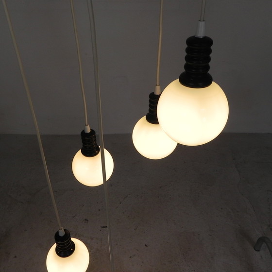 Image 1 of Cascade Pendant Lamp With 5 White Glass Globes, 1970s