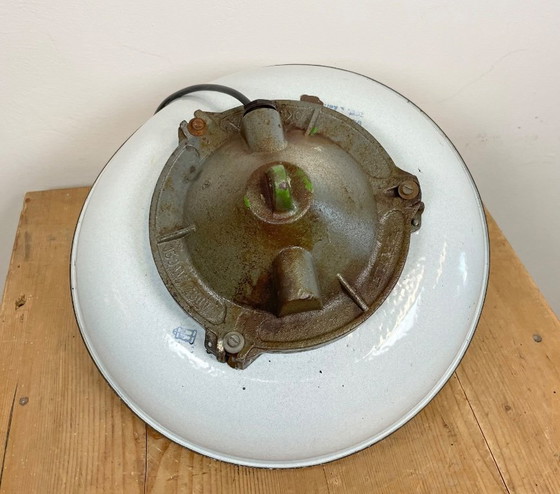 Image 1 of Industrial Grey Enamel Factory Pendant Lamp in Cast Iron from Zaos, 1960s