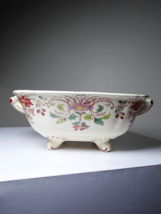 Antike Longchamp Suppen-/Gemüseschüssel aus Steingut mit Gänseblümchenmuster – Geschirr, Ceramic, Vintage (photo 9 of 15)