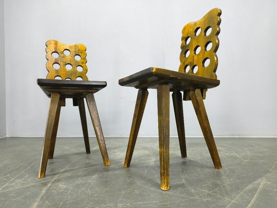 Image 1 of Set of 3 Brutalist Wooden Chairs, Czechoslovakia, 1950s