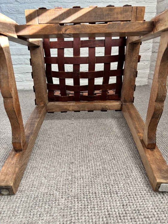 Image 1 of Sedia spagnola in legno con rivestimento in cuoio