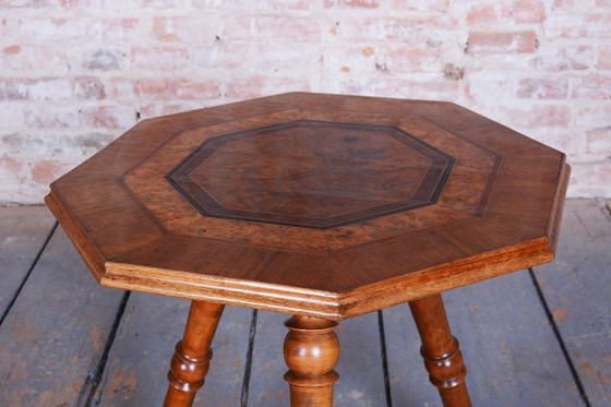 Gerestaureerde Biedermeier salontafel, kersen- en walnotenhout, gerestaureerde Poolse afwerking, Tsjechisch, (photo 7 of 11)