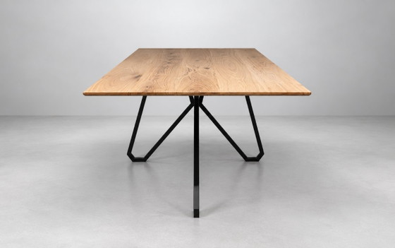 Dining table with wooden top and black metal base, Reclaim Studio, Brown, Modern (photo 6 of 7)