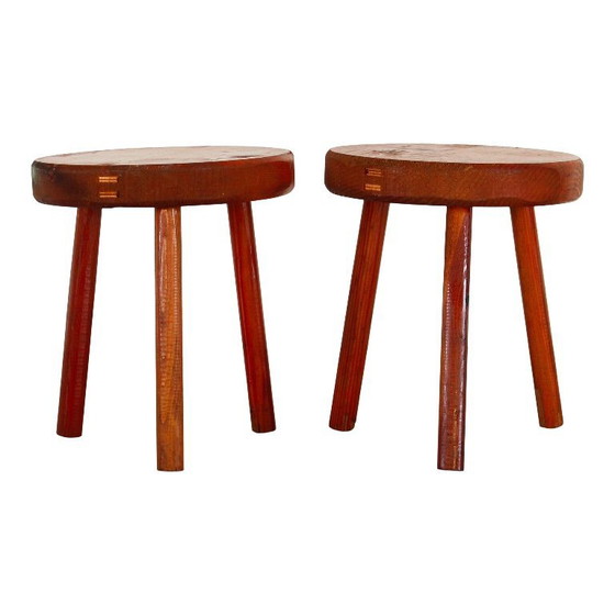 Image 1 of 2x fir wood stools in the style of the "Méribel" model by Charlotte Perriand, Italy, 1960s