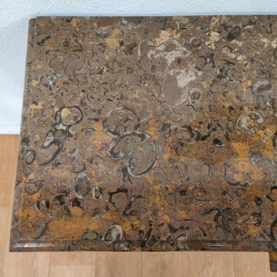 Konsolentisch, Beistelltisch mit Marmorplatte und vergoldetem Holz mit Spiegel, Braun, Klassiek (Foto 10 von 15)