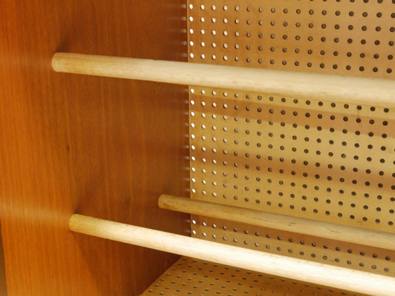 Image 1 of Vintage 1960s shoe cabinet, mid-century shoe chest, mahogany & birch, sliding doors, Germany