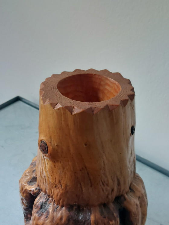 Image 1 of Hand-carved brutalist vintage root wood vase