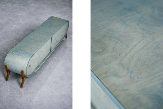 Image 1 of Vintage Mid-Century Modern Italian Turquoise Streamline Sideboard in Birch, 1960s