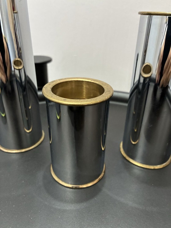Set of 4 Cylinder 2000 candle holders by Staffan Engelsson, 1970s, Chrome, Brass, Silver (photo 4 of 8)