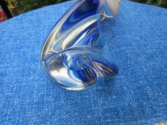 Image 1 of Base de lámpara pequeña Val St Lambert VSL de cristal azul modernista