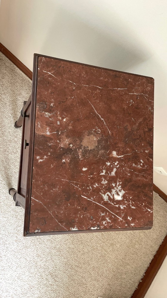 Image 1 of Comodino antico in legno e marmo