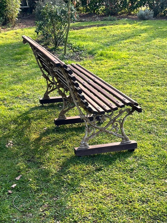 Image 1 of Klassische Gartenbank aus Holz, 180 cm lang, mit Beinen aus Gusseisen