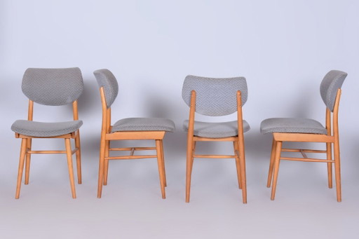 Set of Four Original Mid-Century Modern Chairs, Beech, Czech, 1960s – Jitona, eetkamerstoelen, Textile, Wood