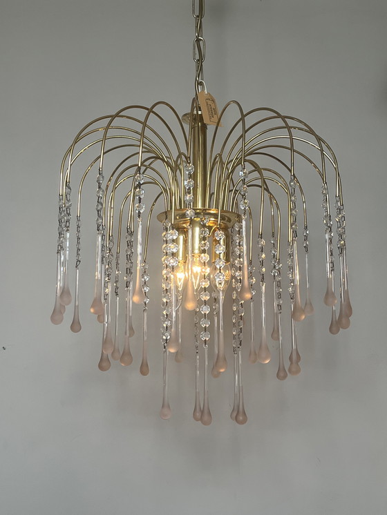 Image 1 of XL Vintage Large Pink Teardrop Pears Chandelier Crystal Pendant Lamp