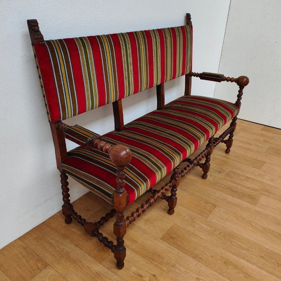 Image 1 of Banc antique en chêne français, banc d'entrée, banc de salle à manger, banc de table à manger c