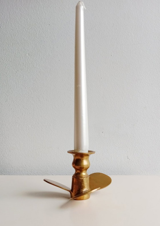 Image 1 of Portacandele a forma di elica vintage in ottone, design nautico, forma a vite