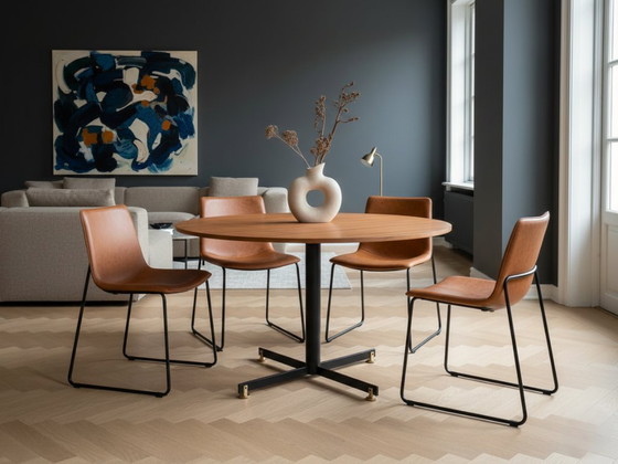 Image 1 of Mesa de comedor redonda de teca y latón de Vittorio Nobili, años 50