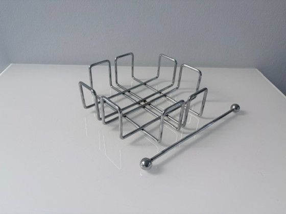 Vintage chromen servettenhouder, geometrisch design, Tafelaccessoires, Metaal, Chroom, Zilver, Modern (foto 9 van 9)