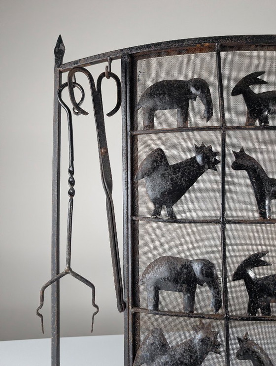 Image 1 of Pantalla de fuego de hierro forjado con forma de animal de Atelier Marolles, década de 1950