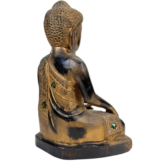 Birmaans verguld houten Boeddha met glasinleg – Mandalay-stijl Myanmar – Beeldhouwkunst, Wood, Gold (photo 4 of 11)