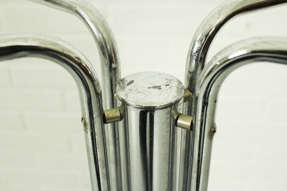 Image 1 of Vintage verchroomde consoletafel met glazen blad – modernistisch design uit de jaren 70