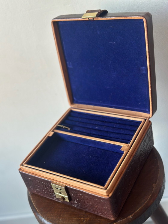 Vintage Leather Jewelry Box (Spain), Including Key, Decorative Objects, Metal, Blue (photo 4 of 6)