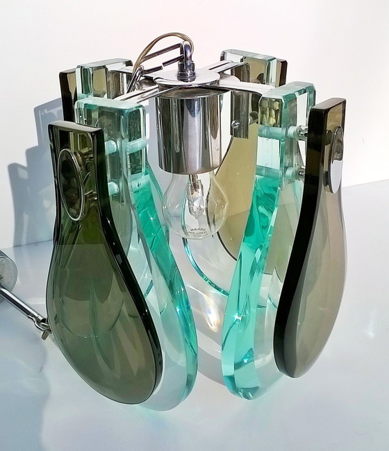 Image 1 of Vintage glass and chrome steel pendant lamp, Italy 1970