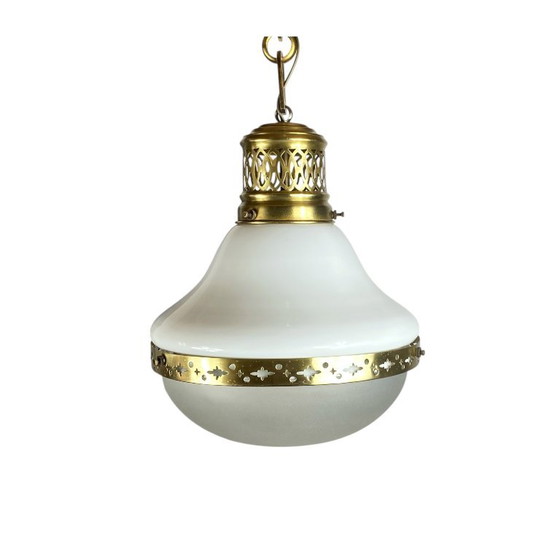 Opaline Chandelier Pendant Light 1920 with Gilded Brass Chain – Glass (photo 9 of 9)