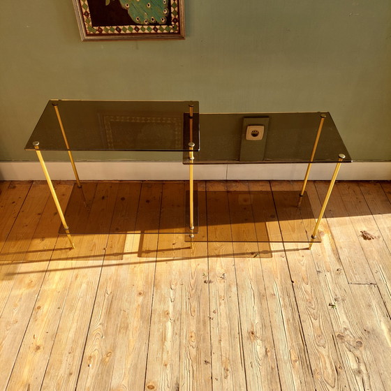 Image 1 of Vintage rookglas bijzettafel Hollywood Regency 