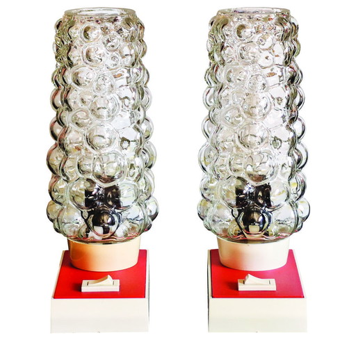 Space Age Bubble Glass Bedside Table Lamp From Hawill, 1960S, Set Of Two