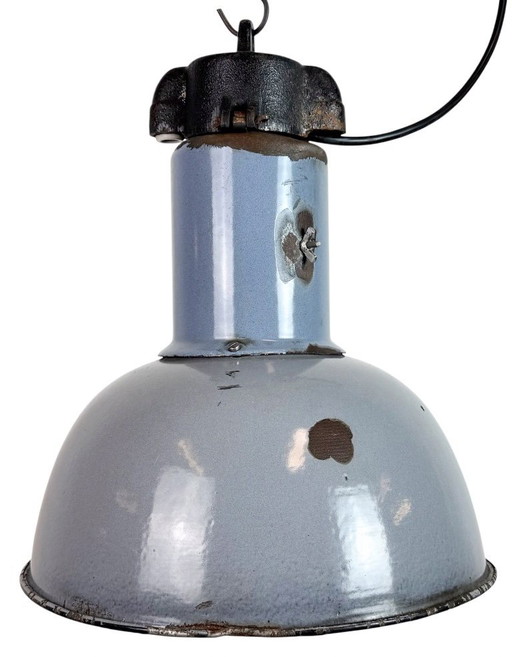 Industrial Grey Enamel Bauhaus Pendant Lamp, 1930s