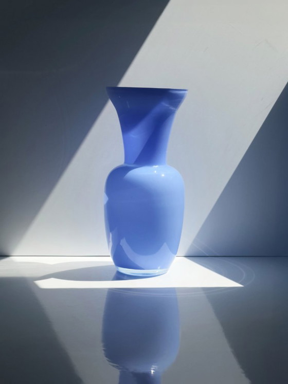 Vintage Italian opal glass vase in blue, large designer vase 35 cm (photo 4 of 5)
