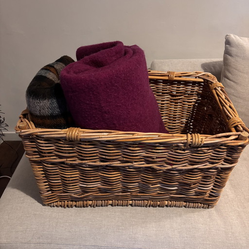 Vintage Blanket Basket with Handles