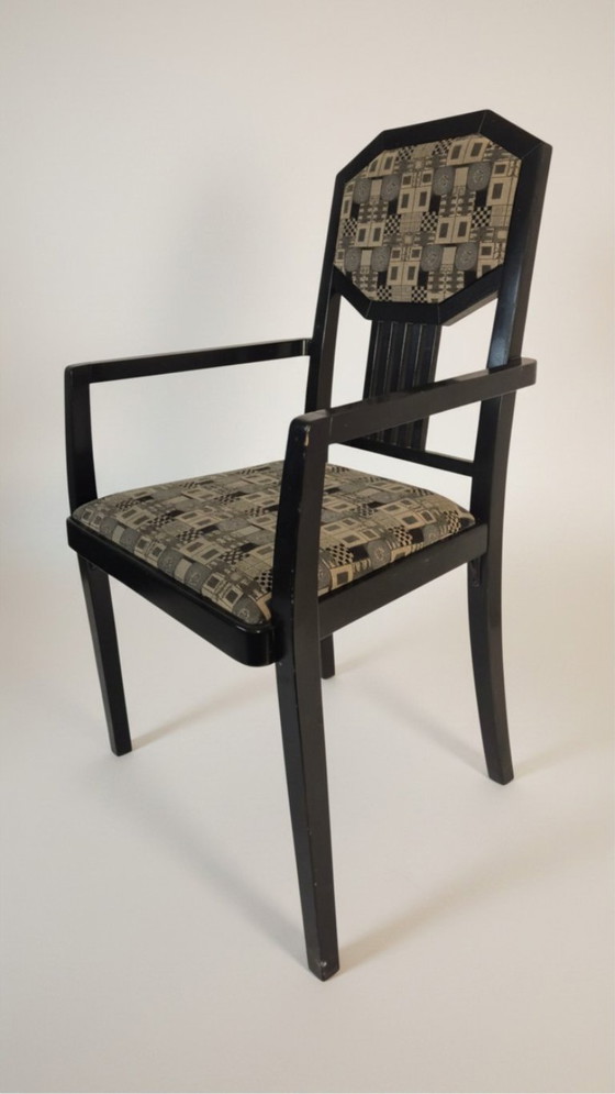 4 original Thonet Vintage Armchairs, polygonal back & patterned upholstery, Dining chairs, Wood, Grey (photo 11 of 12)