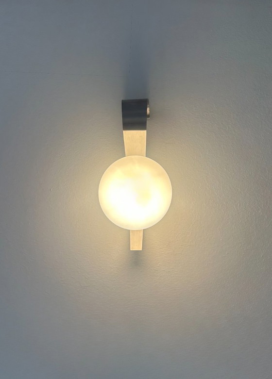 Image 1 of Applique vintage, vetro opalino e metallo spazzolato, Francia, 1960