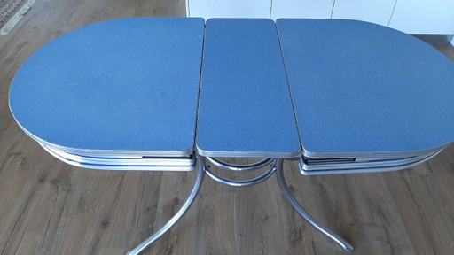 1950s retro diner table with a blue Formica top – eettafels, Metal, Aluminium