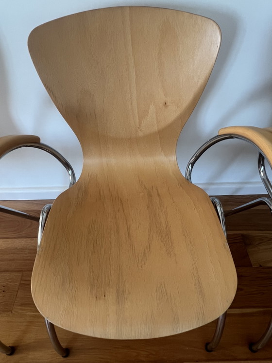Image 1 of 3x Kimball Bingo houten stoelen met chroom buisframe