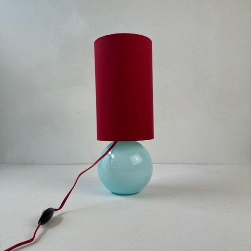 ANCIENNE LAMPE VINTAGE EN OPALINE BLEU
