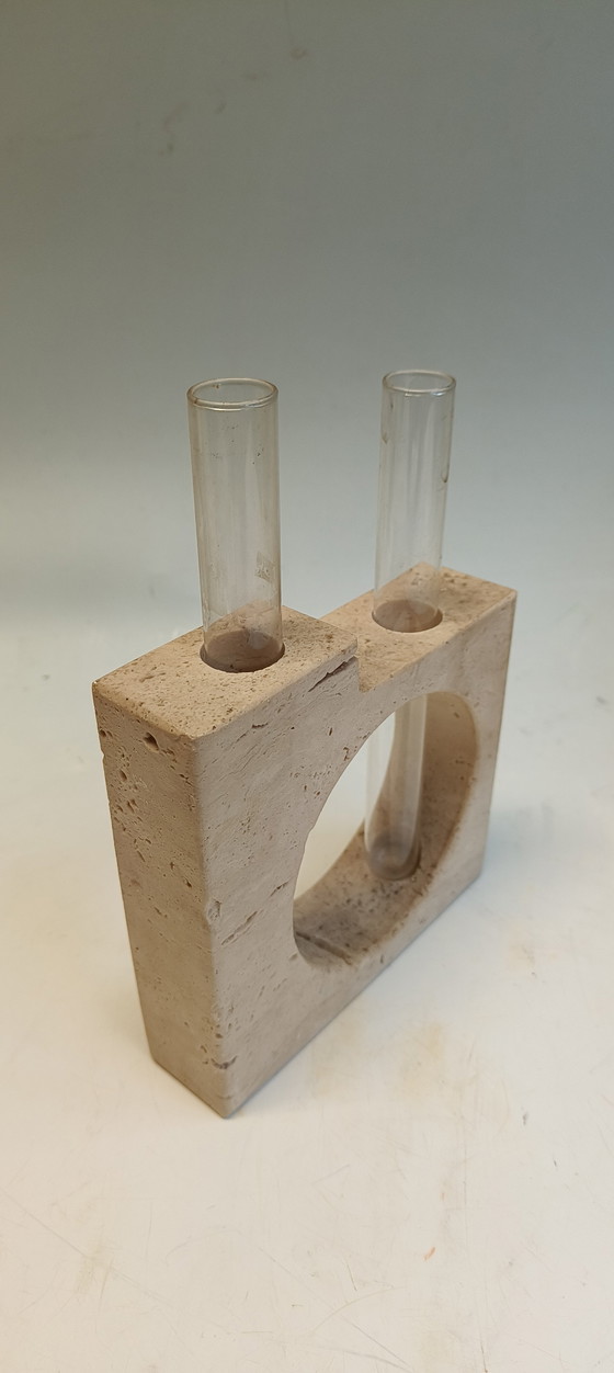 Image 1 of Italienische modernistische Travertin-Glasvase Fratelli Mannelli