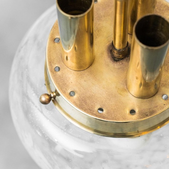 Image 1 of LAMPADA A SOSPENSIONE VINTAGE EN OTTONE ET VETRO SOFFIATO – LAMPADARIO DESIGN ANNI '60