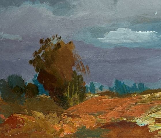 Image 1 of Original Oil Painting Summer Field Landscape Silence before the rain