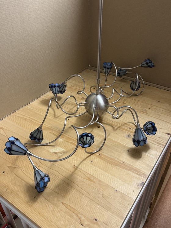 Image 1 of Lampada da soffitto di design a 12 luci con paralumi in vetro colorato | Altezza regolabile | Ottime condizioni