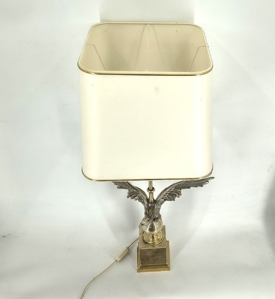 Image 1 of Een paar nikkelen adelaartafellampen van Loevsky en Loevsky, jaren 70.