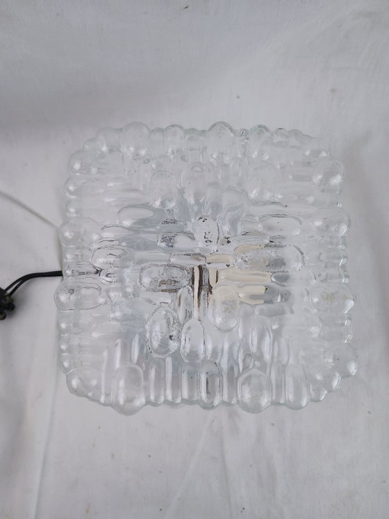 Image 1 of Wall Sconce Ceiling Light Flush Mount PAT ANGEM Mid Century Textured Square Vintage French Glass German Limburg Kalmar