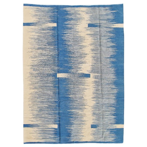 Handgeweven wollen kilimtapijt | Modern zwart-wit ikatdesign | Hedendaags platgeweven (246 x 173 cm) (photo 4 of 14)