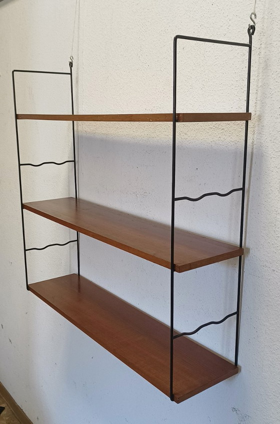 1950s wall shelf unit with three shelves – Wall cabinet, Metal, Wood (photo 8 of 9)