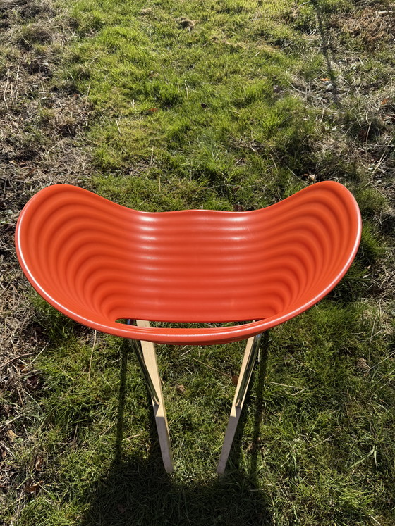 Image 1 of Sedia a dondolo Tom Vac, rossa su cromo con base in legno di faggio